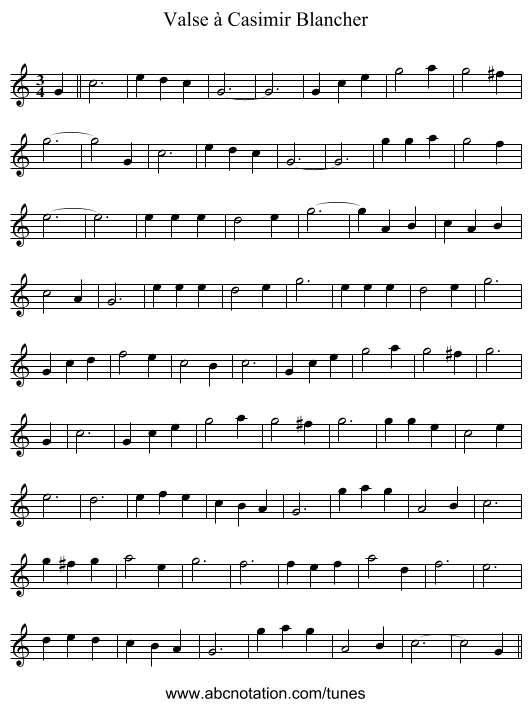 Valse à Casimir Blancher - staff notation