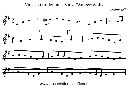 Valse á Guilleman - Valse/Walzer/Waltz - staff notation