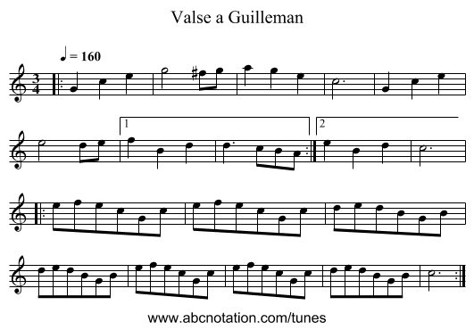 Valse a Guilleman - staff notation