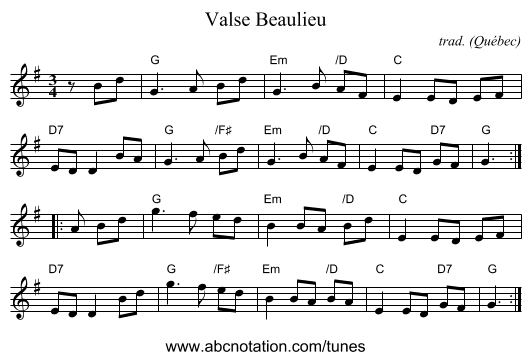 Valse Beaulieu - staff notation