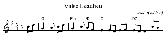 Valse Beaulieu - staff notation