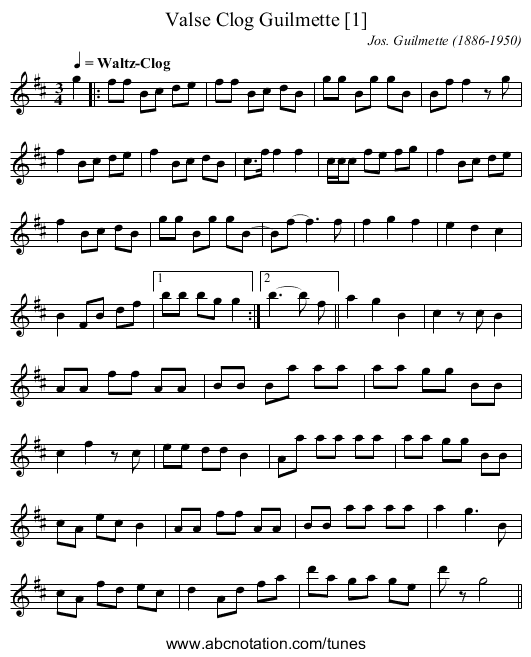 Valse Clog Guilmette [1] - staff notation