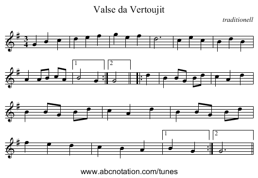 Valse da Vertoujit - staff notation