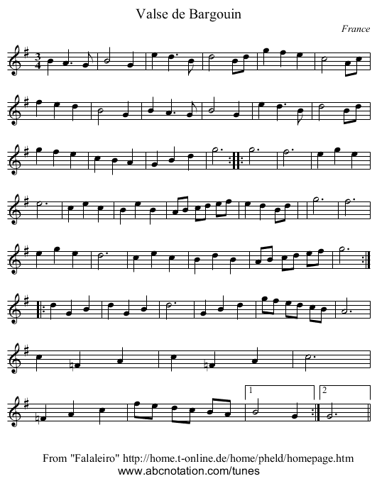 Valse de Bargouin - staff notation