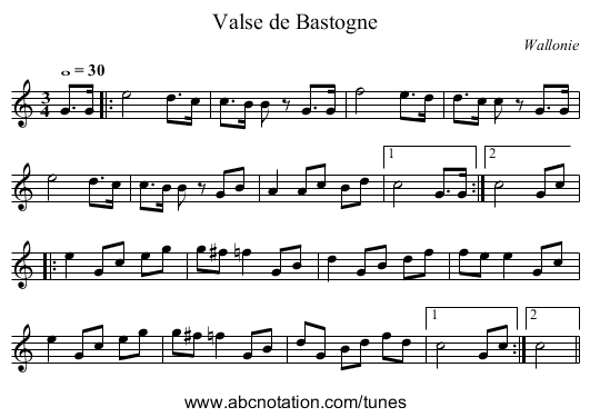 Valse de Bastogne - staff notation