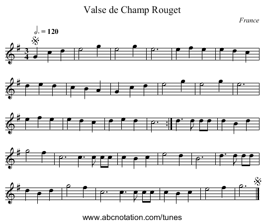 Valse de Champ Rouget - staff notation