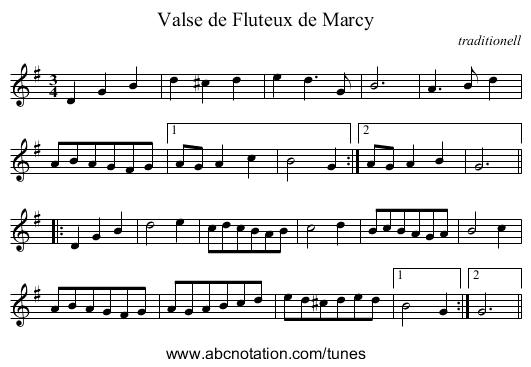 Valse de Fluteux de Marcy - staff notation