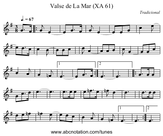 Valse de La Mar (XA 61) - staff notation