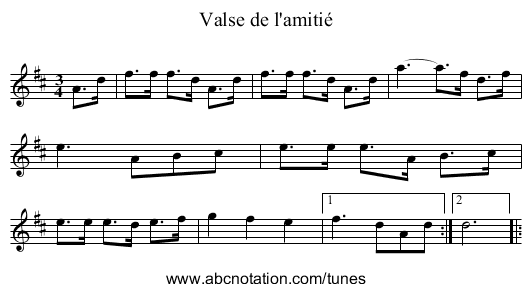 Valse de l'amiti&eacute; - staff notation