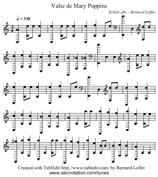 Valse de Mary Poppins - staff notation
