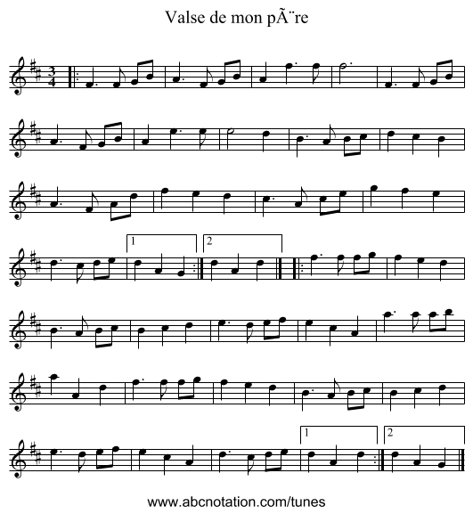 Valse de mon pÃ¨re - staff notation