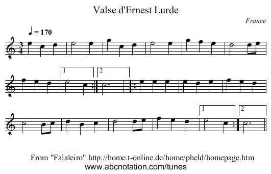 Valse d'Ernest Lurde - staff notation