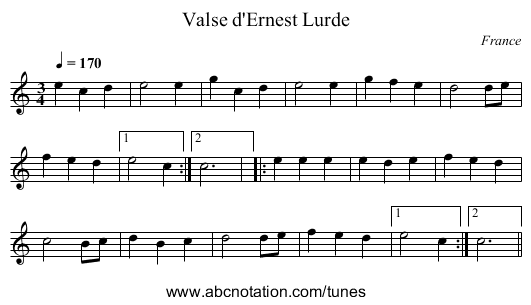 Valse d'Ernest Lurde - staff notation