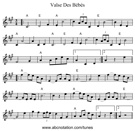 Valse Des Bébés - staff notation