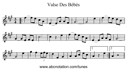 Valse Des Bébés - staff notation