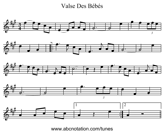 Valse Des Bébés - staff notation