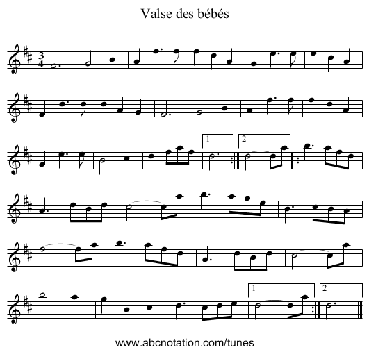 Valse des b&eacute;b&eacute;s - staff notation