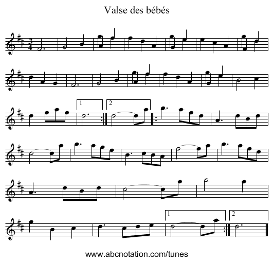 Valse des b&eacute;b&eacute;s - staff notation