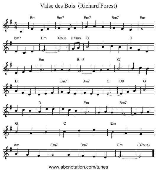 Valse des Bois  (Richard Forest) - staff notation