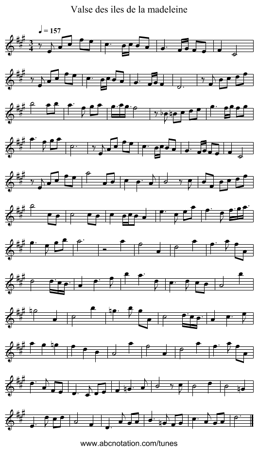 Valse des iles de la madeleine - staff notation