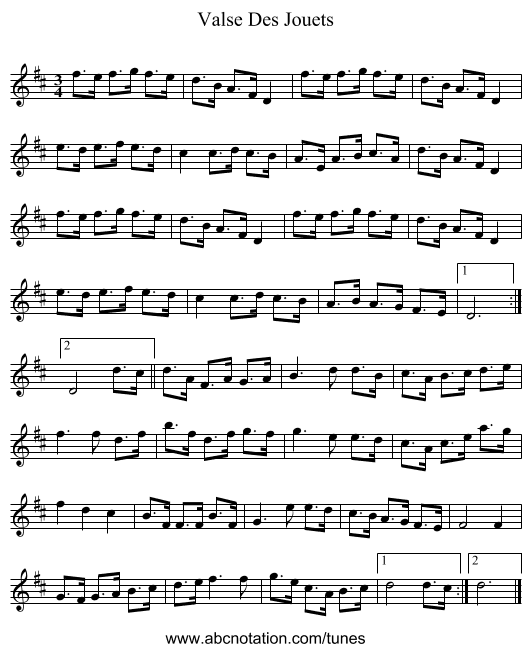 Valse Des Jouets - staff notation