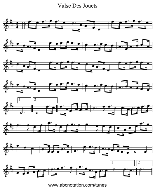 Valse Des Jouets - staff notation