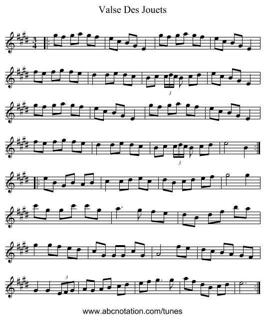 Valse Des Jouets - staff notation