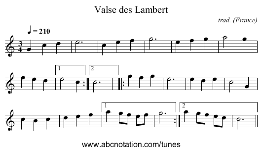 Valse des Lambert - staff notation