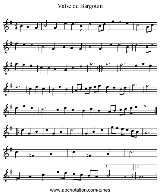 Valse du Bargouin - staff notation