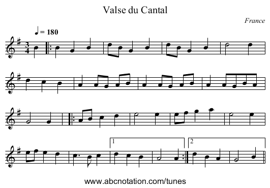 Valse du Cantal - staff notation