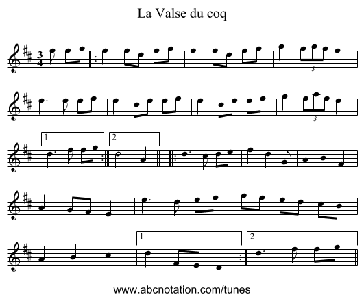 Valse du coq, La - staff notation