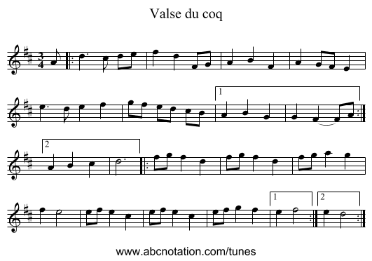 Valse du coq - staff notation