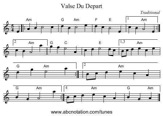 Valse Du Depart - staff notation