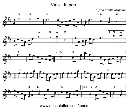 Valse du péril - staff notation
