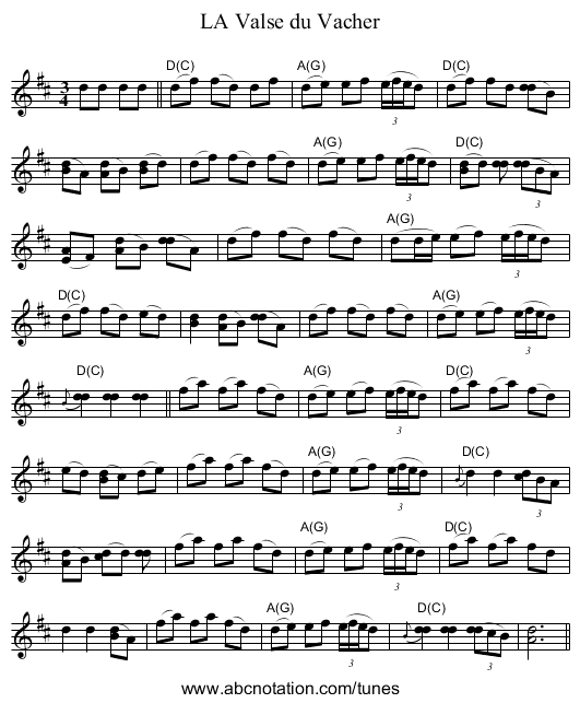 Valse du Vacher, LA - staff notation