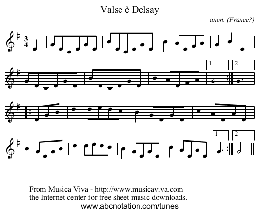 Valse &egrave; Delsay - staff notation