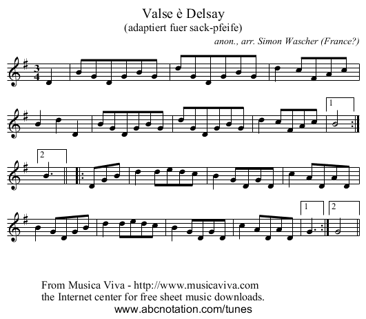 Valse &egrave; Delsay - staff notation
