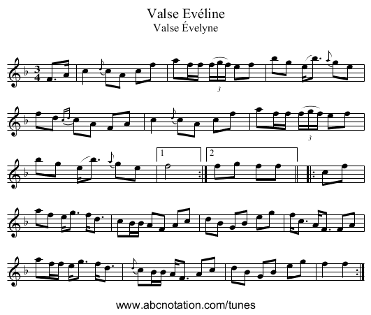 Valse Evéline - staff notation