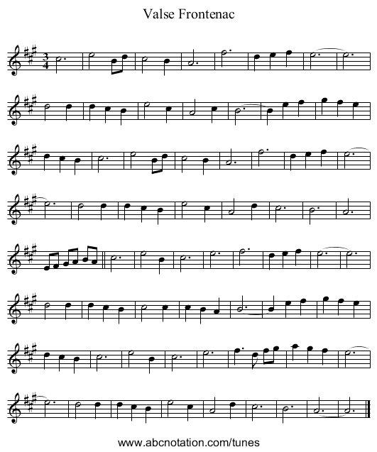 Valse Frontenac - staff notation