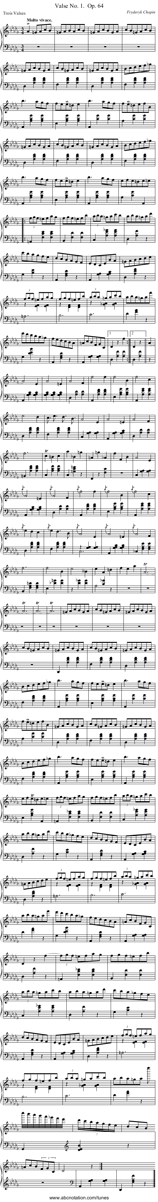 Valse No. 1.	 Op. 64 - staff notation
