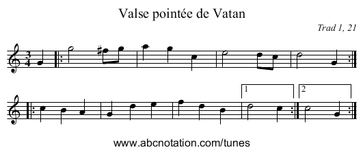 Valse pointée de Vatan - staff notation