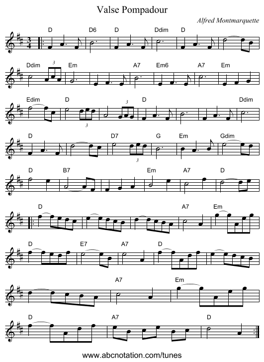 Valse Pompadour - staff notation