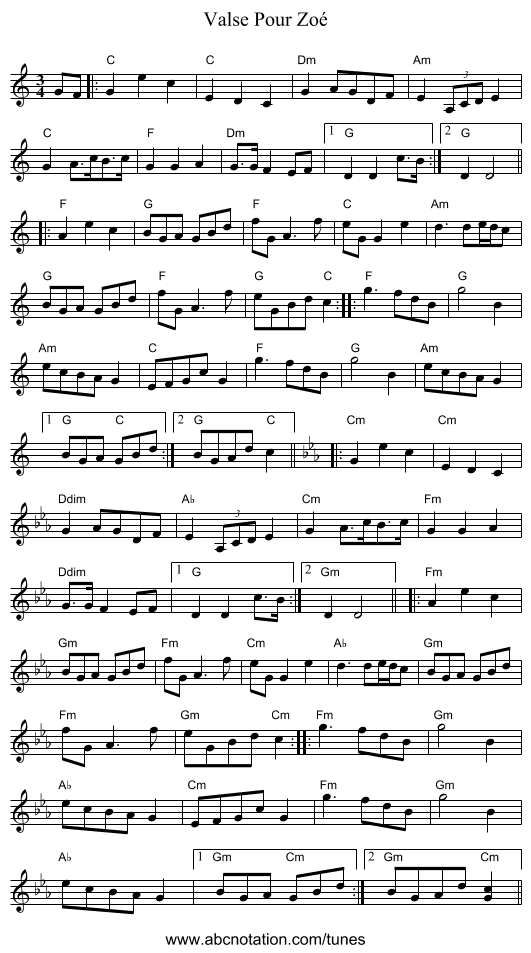 Valse Pour Zoé - staff notation