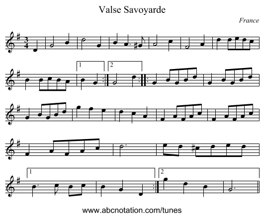 Valse Savoyarde - staff notation