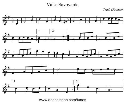 Valse Savoyarde - staff notation