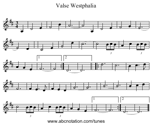 Valse Westphalia - staff notation