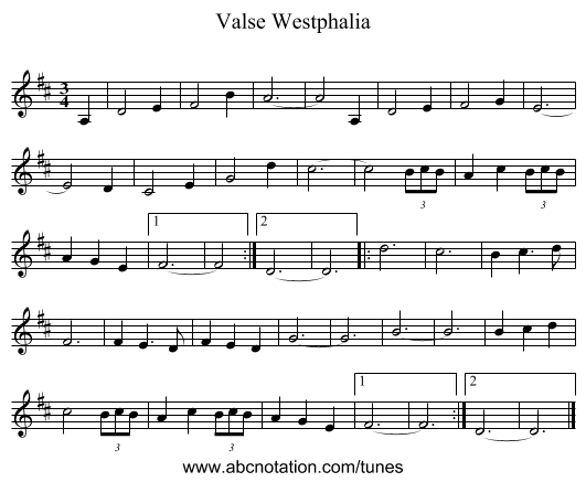 Valse Westphalia - staff notation