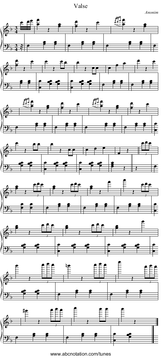 Valse - staff notation