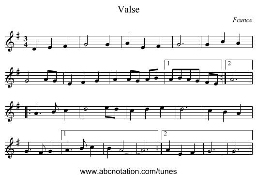 Valse - staff notation