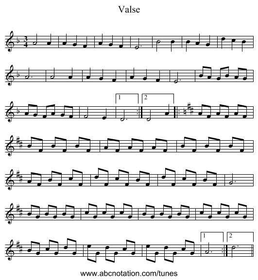 Valse - staff notation